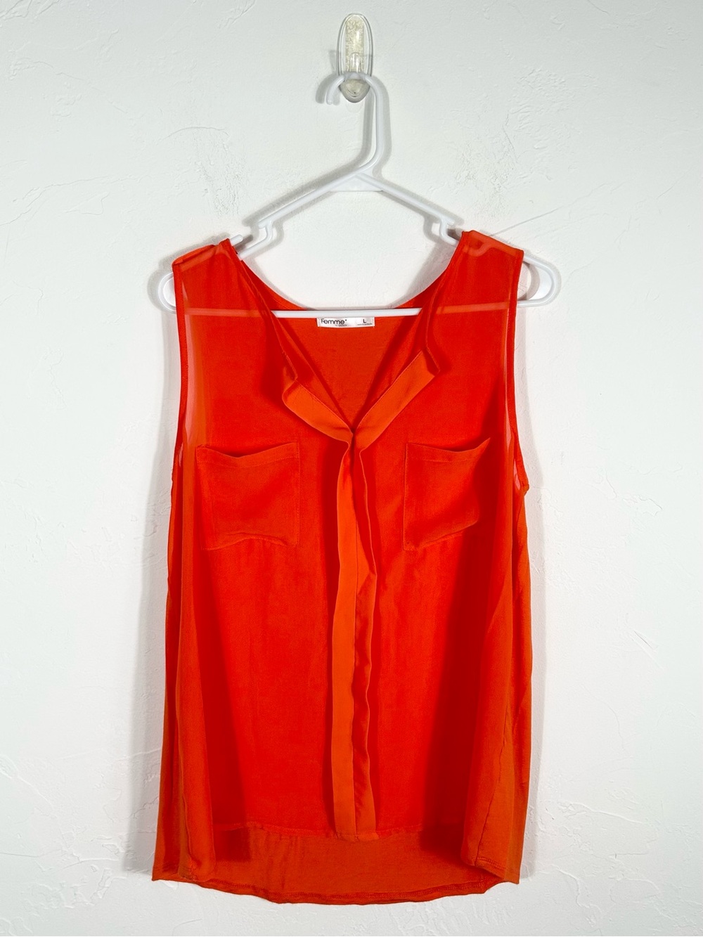 Femme by Tresics Women's Orange Sleeveless Chiffon Blouse Top Size Large